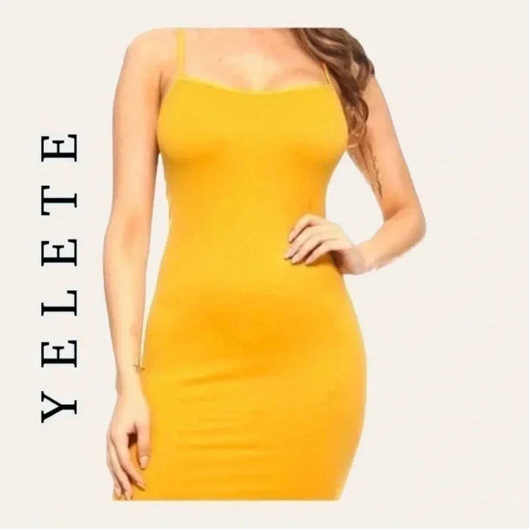 1711. YELETE SLIP DRESS MUSTARD IN COLOR ONE SIZE SPAGHETTI STRAPS SOFT - Picture 1 of 12